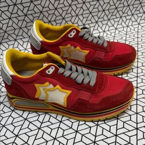 Red and Yellow Sneakers with Gray Laces